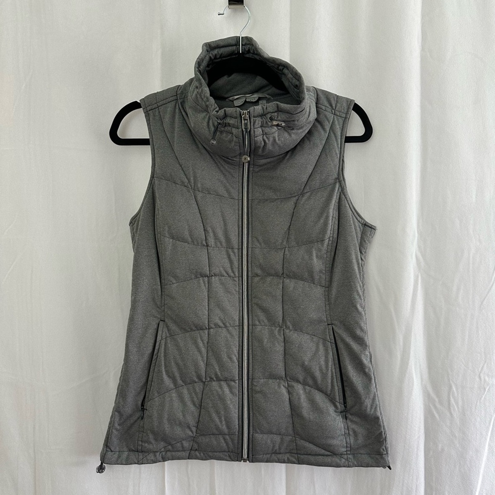 Athleta Womens Gray Zip Up Puffer Vest W/ Funnel Neck Size Small